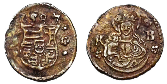 Rudolf 1576-1618 obolus 1587 R!